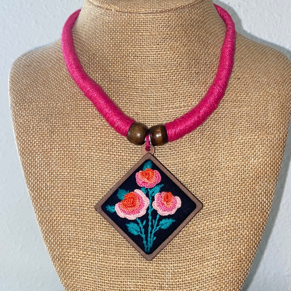 Handcrafted Floral Pendant Necklace and Earring Set - Picture 10 of 14